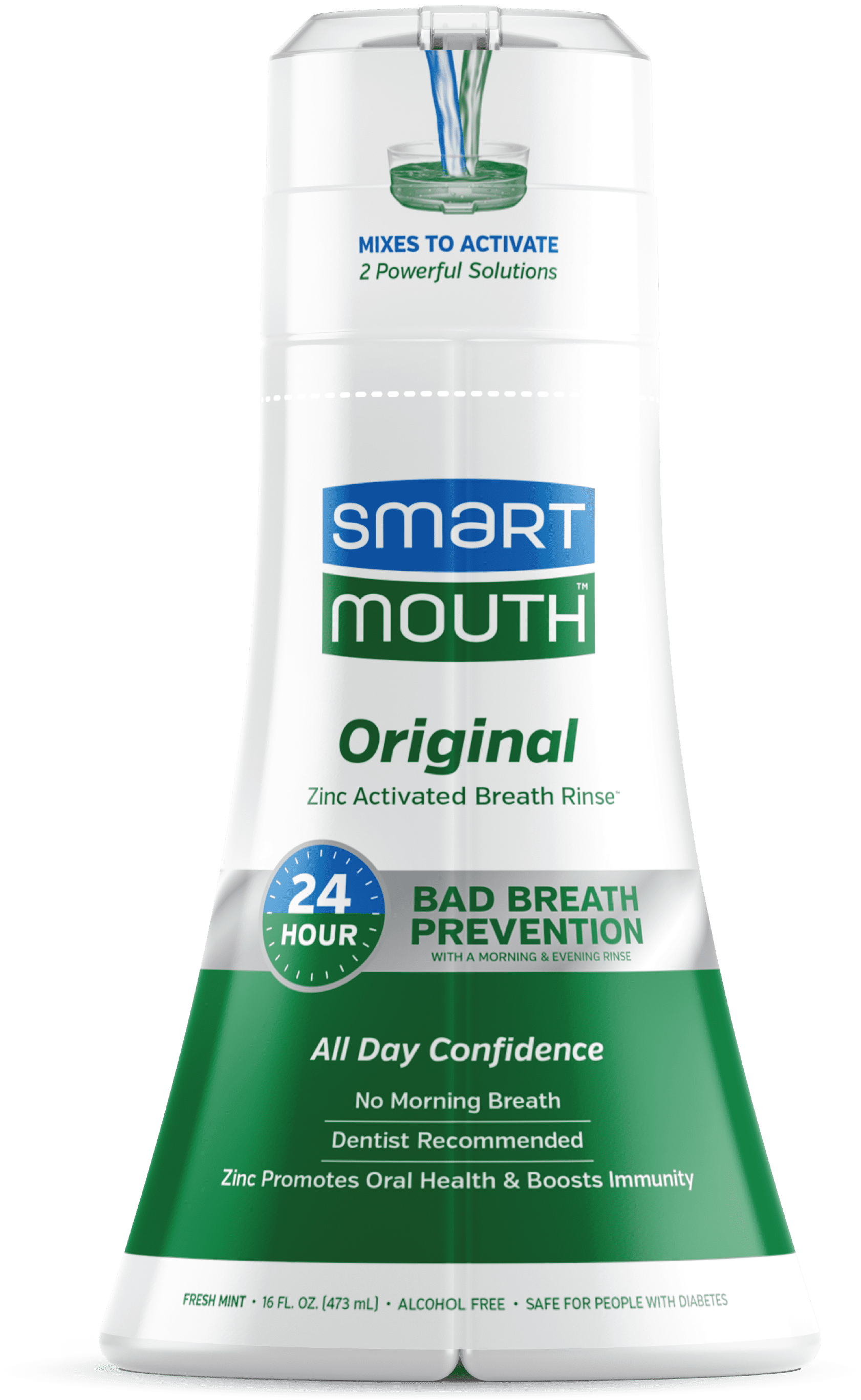 SmartMouth The Original Activated Dual-Solution Breath Rinse Mouthwash, Fresh Mint, 16 fl oz, Adult