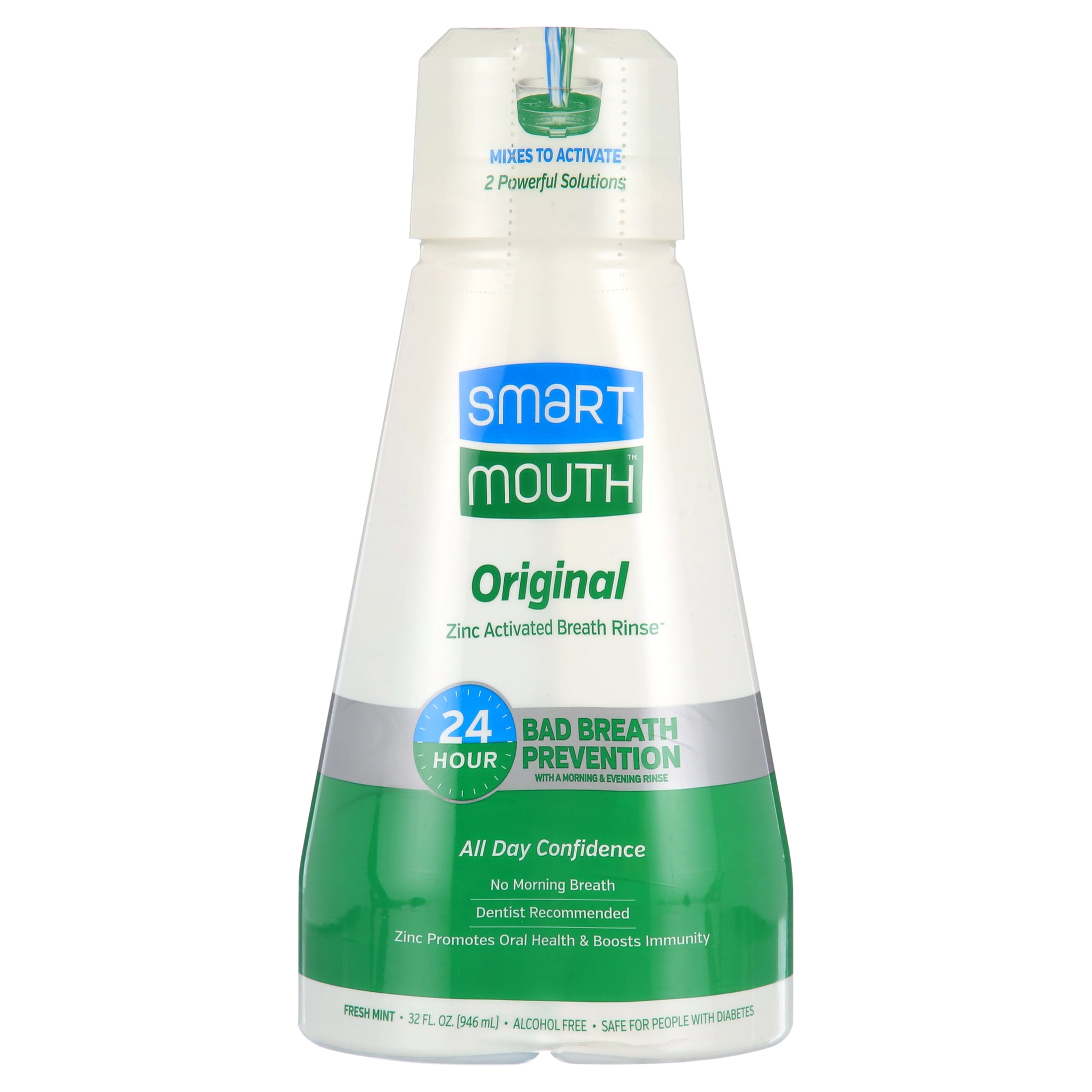 SmartMouth The Original Activated DualSolution Breath Rinse Mouthwash, Fresh Mint, 32 fl oz