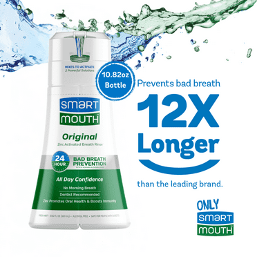 SmartMouth The Original Activated Dual-Solution Oral Breath Rinse Mouthwash, Fresh Mint, 10.82 fl oz, Adult