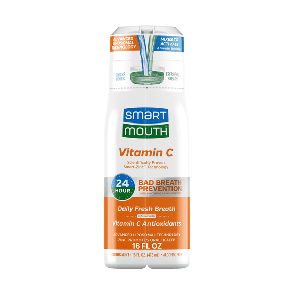 SmartMouth Advanced Liposomal Vitamin C Mouthwash, Zinc Activated Dual-Solution, Instant Fresh Breath, Citrus Mint, Adult, 16 fl oz