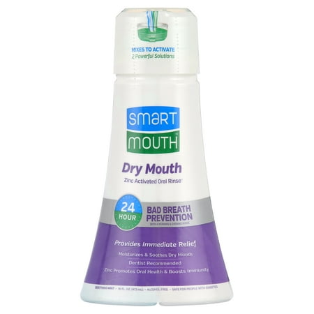 SmartMouth Zinc Activated Oral Breath Rinse Mouthwash Dry Mouth, Soothing Mint, 16 fl oz