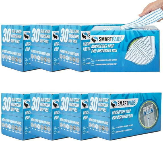 SmartPads Reusable Microfiber Mop Pads (18 Inch) in a Dispenser Box (30 mop pads)