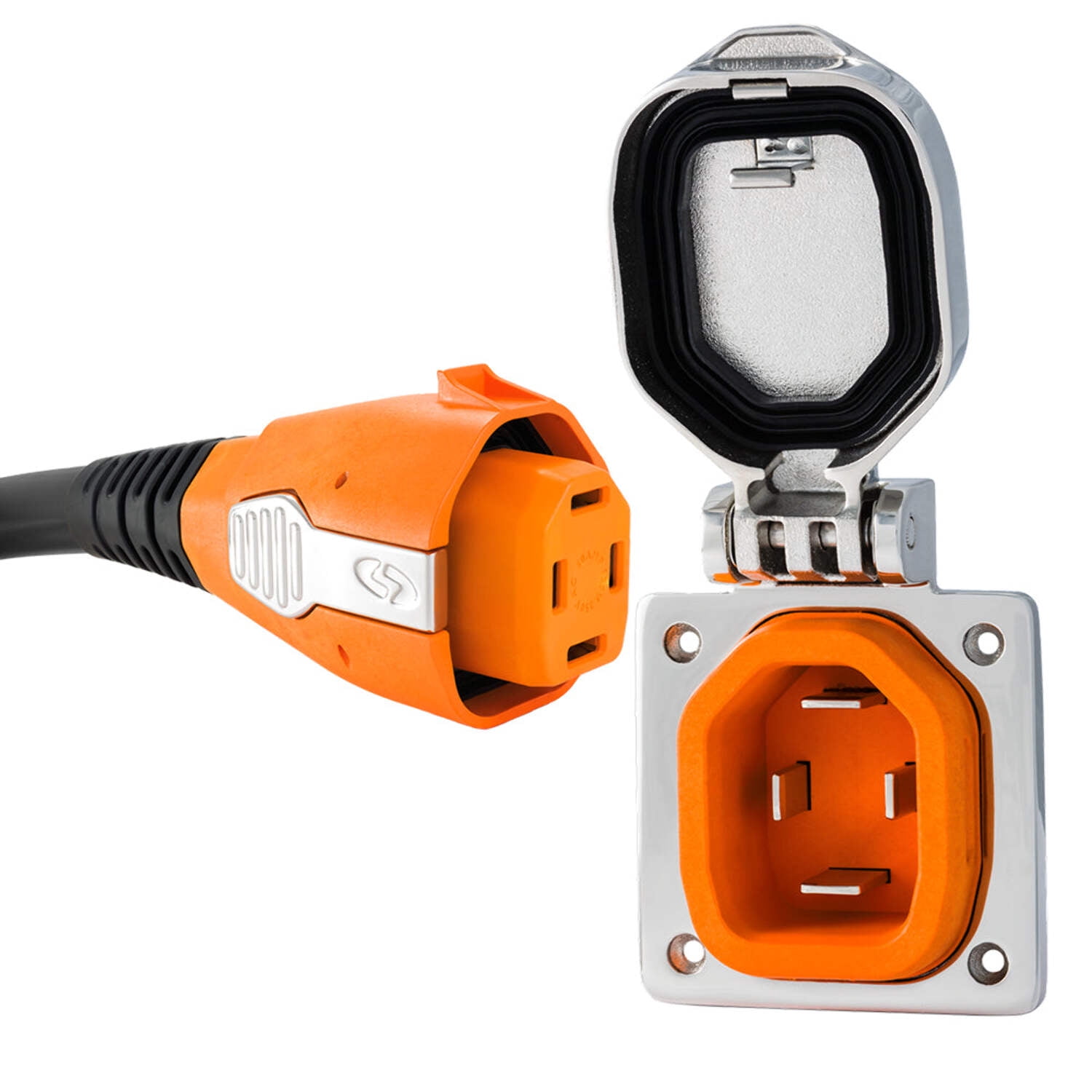 30 Amp Orange RV Power Cord Connector with Stainless Steel Inlet