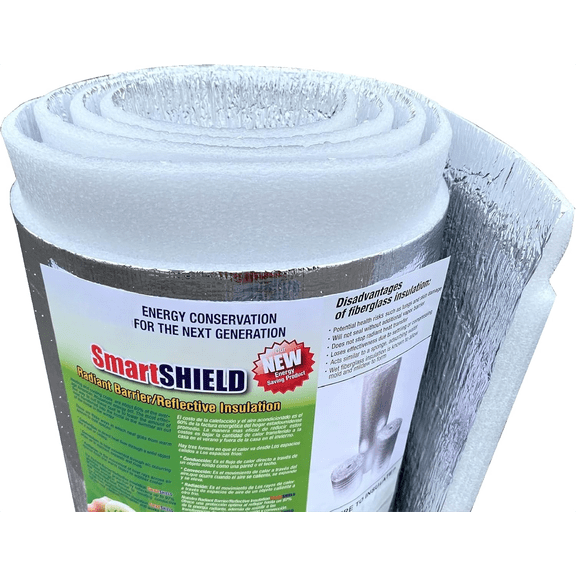 SmartSHIELD -20mm 48" X25ft Reflective Insulation Roll, Foam Core Radiant Barrier, Thermal Foil Insulation Panel - 0.8 Inch Thickness, R-23