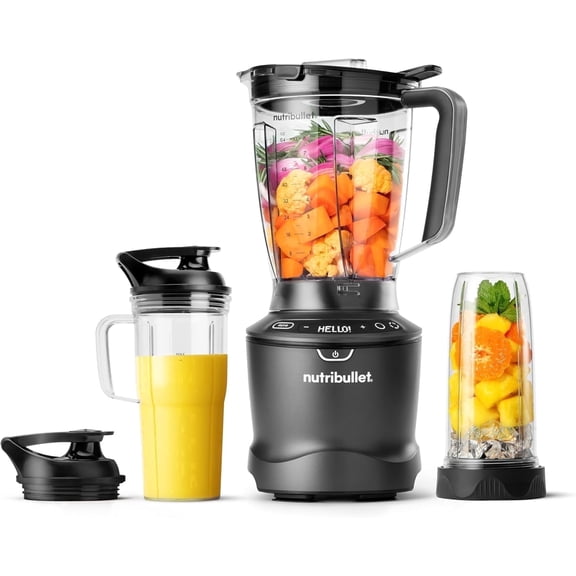 SmartSense Blender Combo, 1400W, 64oz Pitcher, 32oz & 24oz Cups, 5-Speed, Smoothies, Ice and Frozen Fruit, Nut Milk, Soup, Gunmetal Gray, NBF50700