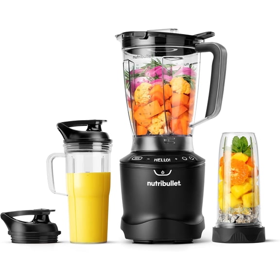 SmartSense Blender Combo, 1400W, 64oz Pitcher, 32oz & 24oz Cups, 5-Speed, Smoothies, Ice and Frozen Fruit, Nut Milk, Soup, Matte Black