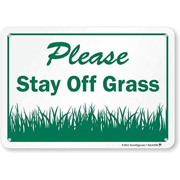 SmartSign Aluminum Sign, Legend"Please Stay Off Grass" with Graphic, 7" High X 10" Wide, Green on White