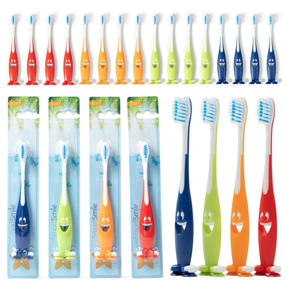 SmartSmile 72 Pcs Bulk Junior Toothbrush Suction Cup Base - Assorted Colors - Perfect for Dental Office Patient Give-Aways #21-527