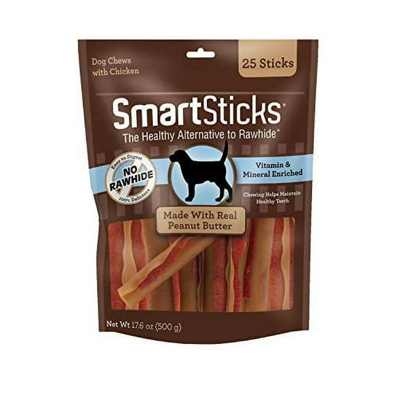 SmartSticks with Real Peanut Butter 25 Count, Rawhide-Free Chews for Dogs