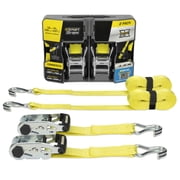 SmartStraps RatchetX 1.5 x 14ft Commercial Tie Down Strap, Yellow, 2 Pack - 1,677lb SWL
