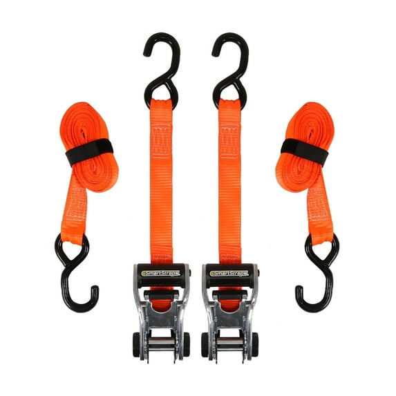 SmartStraps CarbonX Heavy Duty Ratchet Tie Down Straps, 1-1/4" x 14 ft, 1,000 lb Safe Work Load, 3,000 lb Break Strength, Orange, 2-Pack