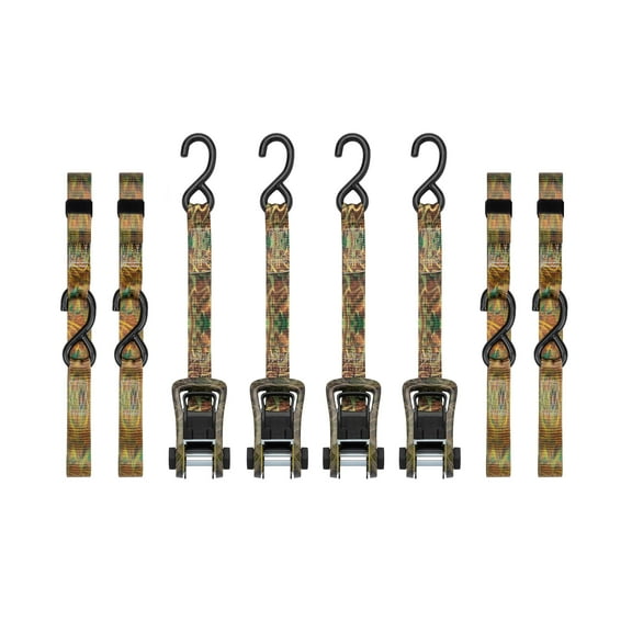 SmartStraps RatchetX 1.25" x 14ft Commercial Tie Down Strap, Camo, 4 Pack - 1,000lb SWL