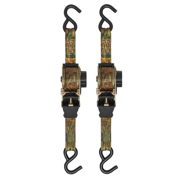 SmartStraps 1.5" x 10ft Retractable Ratchet Tie Down Straps, Camo, 2 Pack - 1,000lb SWL