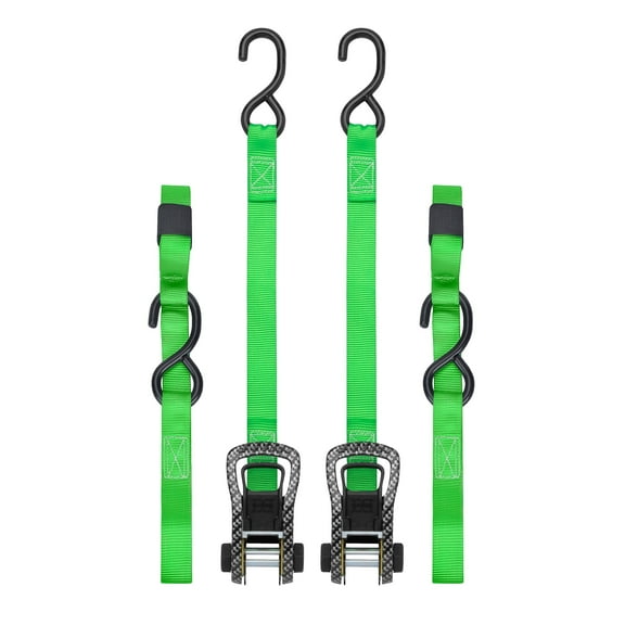 SmartStraps CarbonX Standard Duty Ratchet Tie Down Straps, 1" x 10 ft, 500 lb Safe Work Load, 1,500 lb Break Strength, Green, 2-Pack