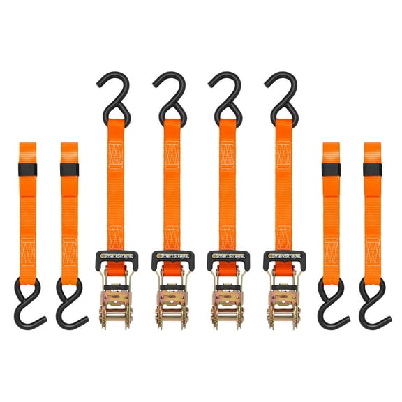 SmartStraps Heavy Duty Ratchet Tie Down Straps, 1" x 10 ft, 1,000 lb Safe Work Load, 3,000 lb Break Strength, Padded D-Handle, 4-Pack, Orange