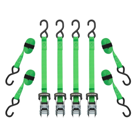 SmartStraps 1" x 14ft Standard Ratchet Tie Down Straps 6 pack , Green - 500lb SWL