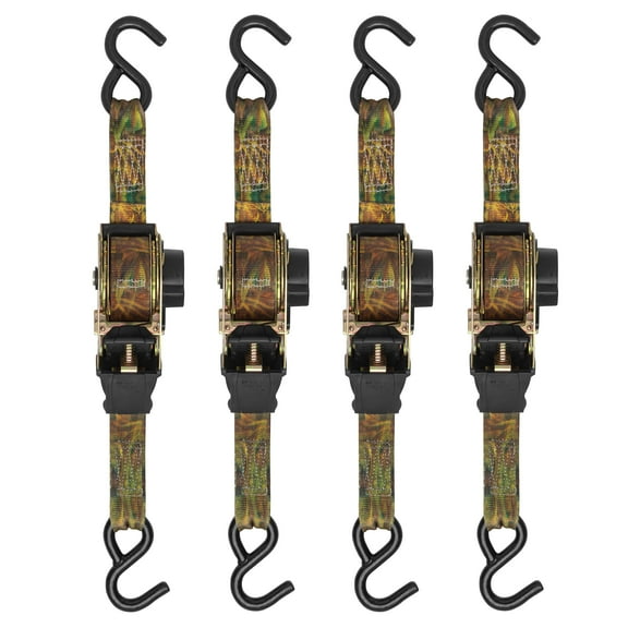 SmartStraps CamoX Retractable Ratchet Tie Down Straps, 1" x 6 ft, 500 lb Safe Work Load, 1,500 lb Break Strength, Standard Duty, 4-Pack