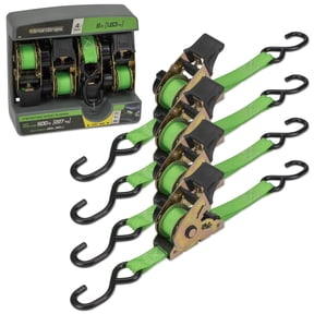 SmartStraps Retractable Ratchet Tie Down Straps, 1" x 6 ft, 500 lb Safe Work Load, 1,500 lb Break Strength, Green, 4-Pack