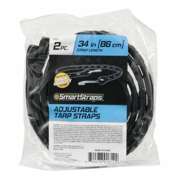 SmartStraps 1812 Adjustable Rubber Tarp Straps 34 inch, 2-Pack