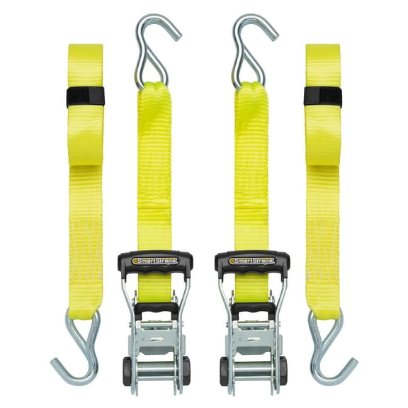 SmartStraps RatchetX 2" x 20ft Commercial Tie Down Strap, Yellow, 2 Pack - 1,677lb SWL
