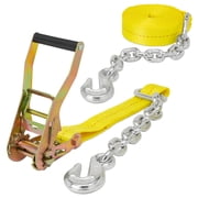 SmartStraps Commercial Ratchet Tie Down Strap with 18" Chain, 2" x 27 ft, 3,333 lb Safe Work Load, 10,000 lb Break Strength, Power Grip Handle, Yellow, 1-Pack