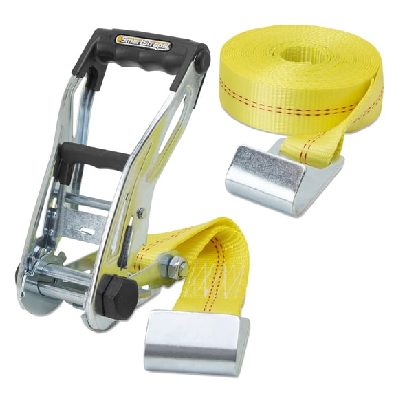 SmartStraps RatchetX Commercial Ratchet Tie Down Strap with Flat Hooks, 2" x 27 ft, 3,333 lb Safe Work Load, 10,000 lb Break Strength, Yellow, 1-Pack