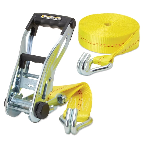SmartStraps RatchetX Commercial Ratchet Tie Down Strap, 2" x 30 ft, 3,333 lb Safe Work Load, 10,000 lb Break Strength, Padded Power Grip, Yellow, 1-Pack
