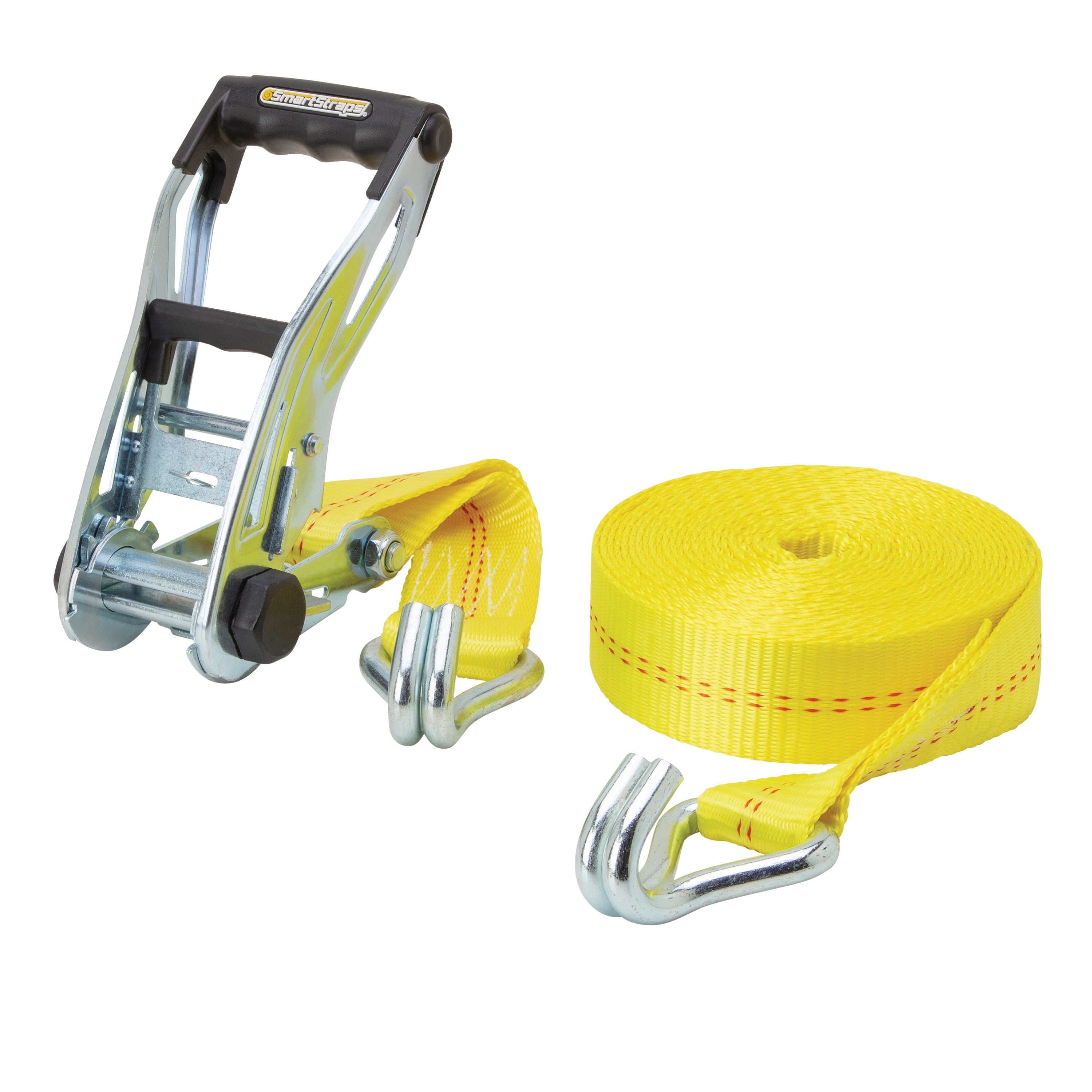 Yellow 30 ft. Heavy-Duty Ratchet Tie Down Strap with J-Hook