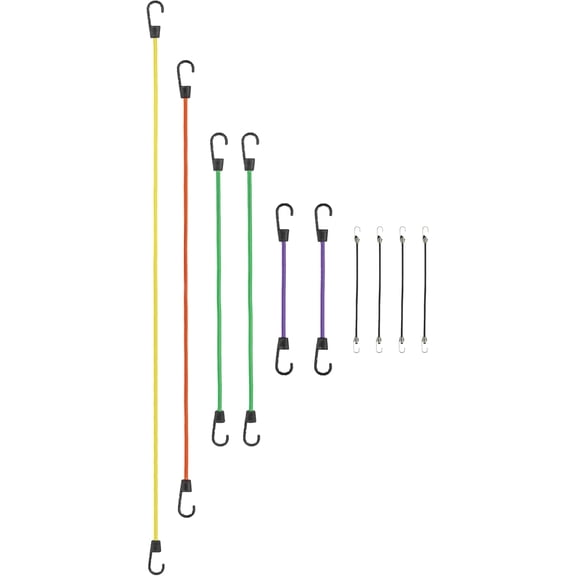 SmartStraps Adjustable Bungee Cord, Assorted Colors, 10 Pack – Includes Two 12”, Two 24”, One 36”, One 48”, and Four Mini Bungee Cords – Ideal for Securing Luggage, Gas Cans, and Coolers to Vehicles