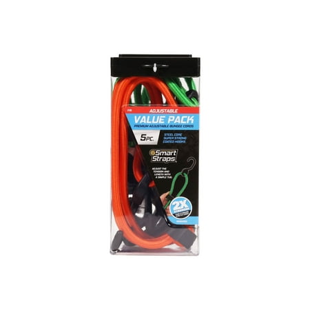 SmartStraps Adjustable Super Strong Bungee Cords Value Pack, 5 Pc