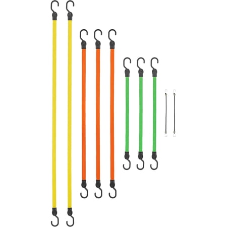 SMARTSTRAPS - 215 SmartStraps Bungee Cords (10pc Value Pack) â€“ Secure Luggage, Coolers and Other Light Loads for Transport â€“ Flat Strap Bungee Cords Distribute Load to Reduce Slipping