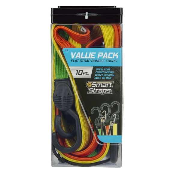 SmartStraps Flat Bungee Strap Assorted Value Pack, 215, Light Duty, 10 Pieces