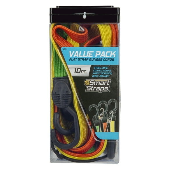 SmartStraps Flat Bungee Strap Assorted Value Pack, 215, Light Duty, 10 Pieces