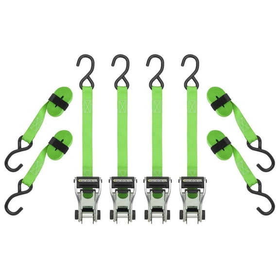 SmartStraps RatchetX Ratchet Tie Down Straps, 1" x 14 ft, 500 lb Safe Work Load, 1,500 lb Break Strength, 4-Pack with EcoCase