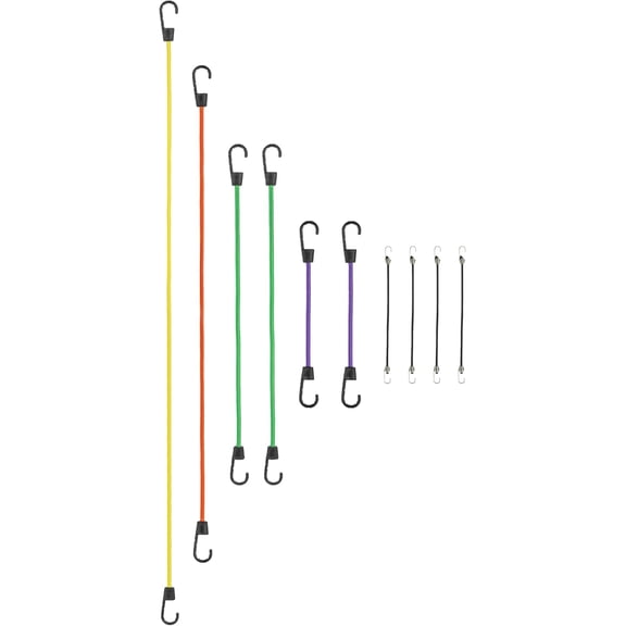 SmartStraps Adjustable Bungee Cord, Assorted Colors, 10 Pack – Includes Two 12”, Two 24”, One 36”, One 48”, and Four Mini Bungee Cords – Ideal for Securing Luggage, Gas Cans, and Coolers to Vehicles