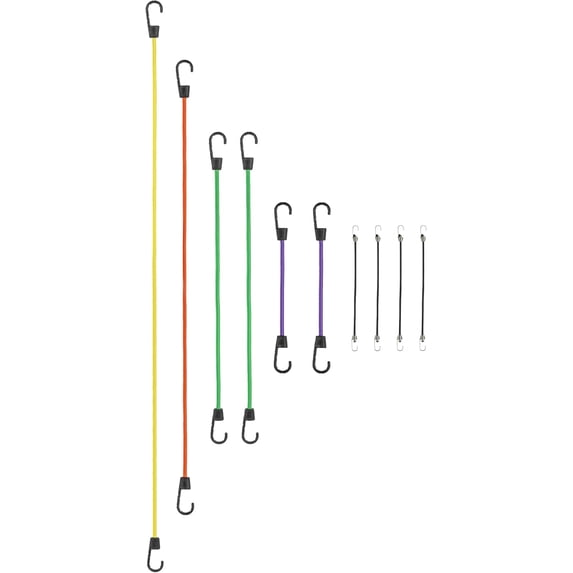 SmartStraps Adjustable Bungee Cord, Assorted Colors, 10 Pack – Includes Two 12”, Two 24”, One 36”, One 48”, and Four Mini Bungee Cords – Ideal for Securing Luggage, Gas Cans, and Coolers to Vehicles