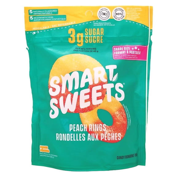 SmartSweets Gummy Peach Rings Low Sugar 150g (5.3 oz)