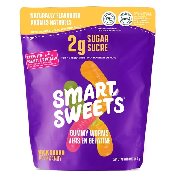 SmartSweets Gummy Worms Fruity Low Sugar 150g (5.3 oz)