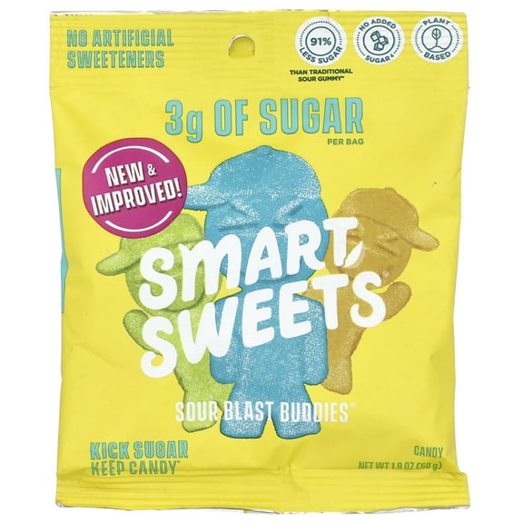 SmartSweets Sour Blast Buddies, Berry, Blue Raspberry, Lime, Lemon, Orange 1.8 oz Pack of 4