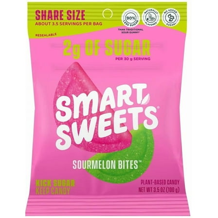 SmartSweets Sourmelon Bites Sour Candy, 3.5 oz Pouch