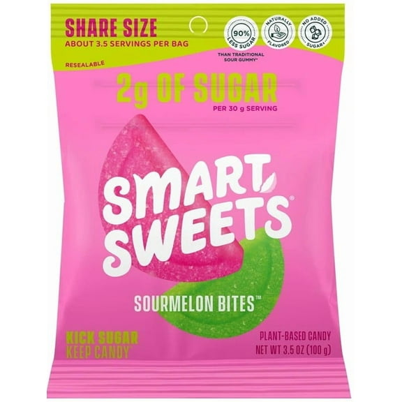 SmartSweets Sourmelon Bites Sour Candy, 3.5 oz Pouch