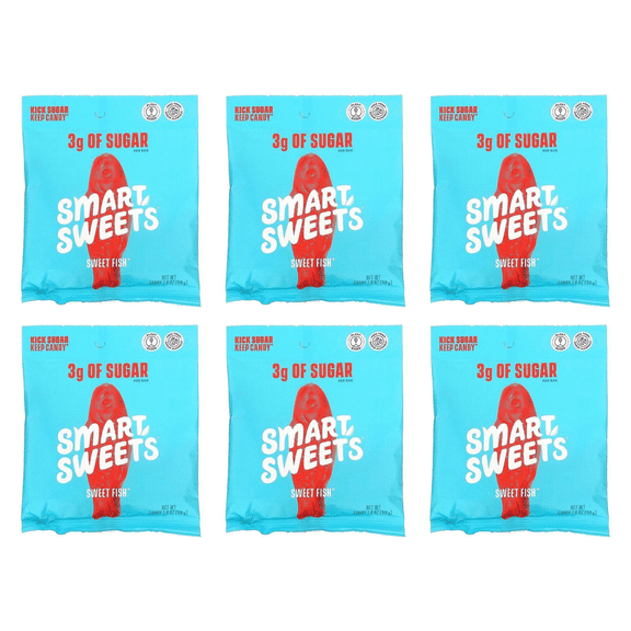 SmartSweets Sweet Fish Gummy Candy, 3.5 oz Pouch (Pack of 6)