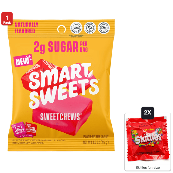 SmartSweets Sweetchews, 14 Packs x 1.6 oz Each, with 2 Skittles Fun Size