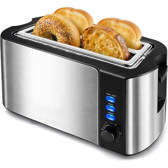 SmartToast Digital Long Slot 4 Slice Toaster, 1.5” Wide Slots for Thick Breads & Bagel Function, LED Touch Screen, Countdown Timer, 6 Shades, Stainless Steel