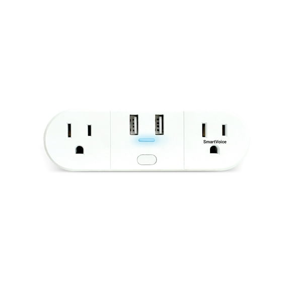 Emerson SmartVoice 4-in-1 Dual Wall Plug, Offline 30+ Voice Commands, No APP, No WIFI, Smart Outlet w/ 2 AC Outlets, 2 USB-A , Timer, ETL Listed