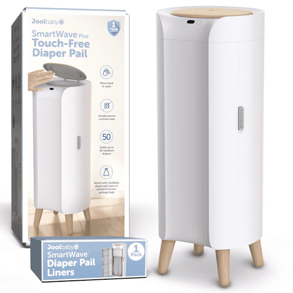 Jool Baby SmartWave Plus Diaper Pail & Refill  Motion Sensing Lid with Odor Lock  Compatible with Regular Trash Bags  Holds up to 50 Newborn Diapers