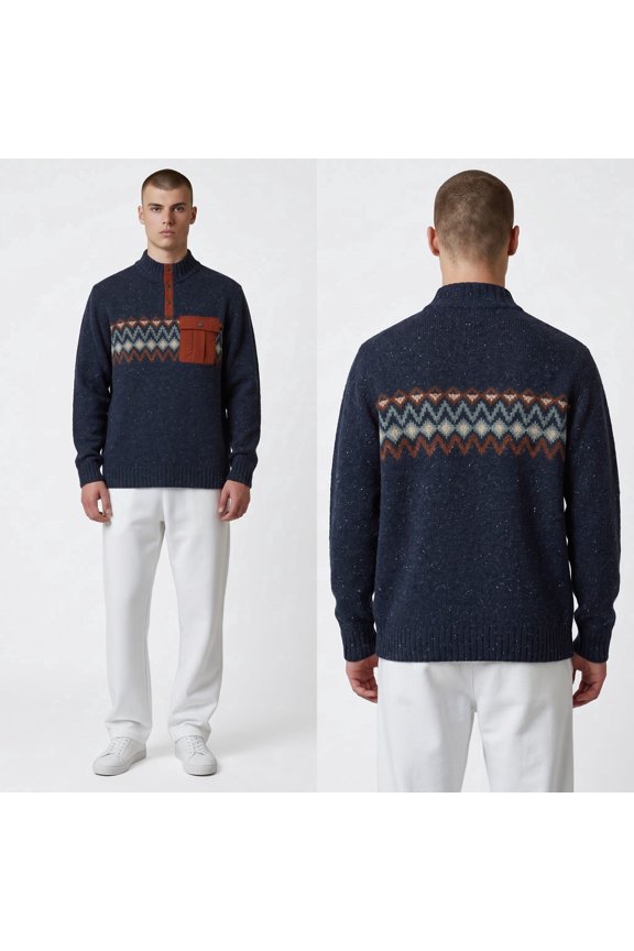 Men's Heavy Henley Pull-over Sweater Size XXL Deep Navy Heather