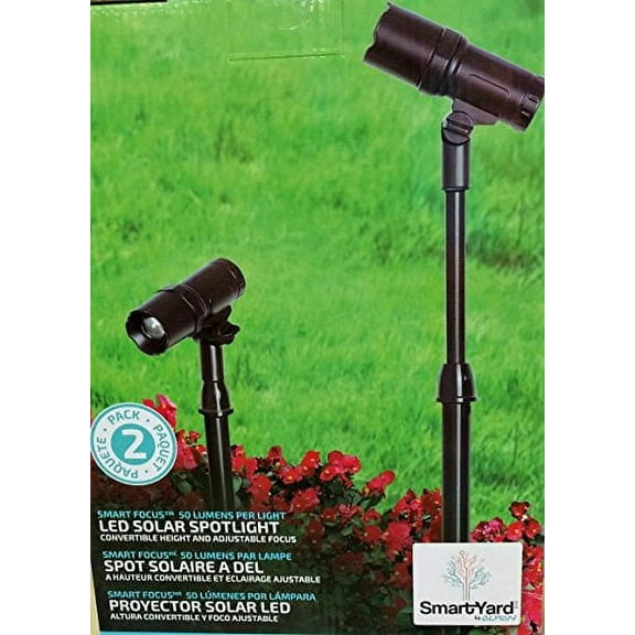 SmartYard LED Solar Spotlight 2 Pack - Convertible Height & Adjustable Focus NEW