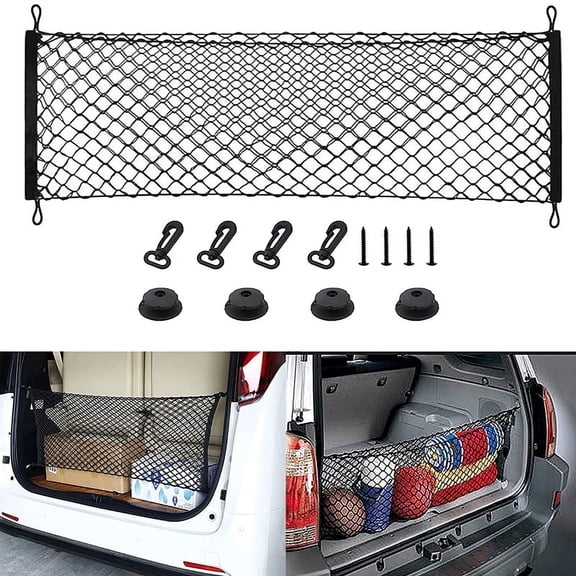 Smartasin Universal Trunk Cargo Net, Stretchable Double-Layer, Black, Automotive Cargo Net