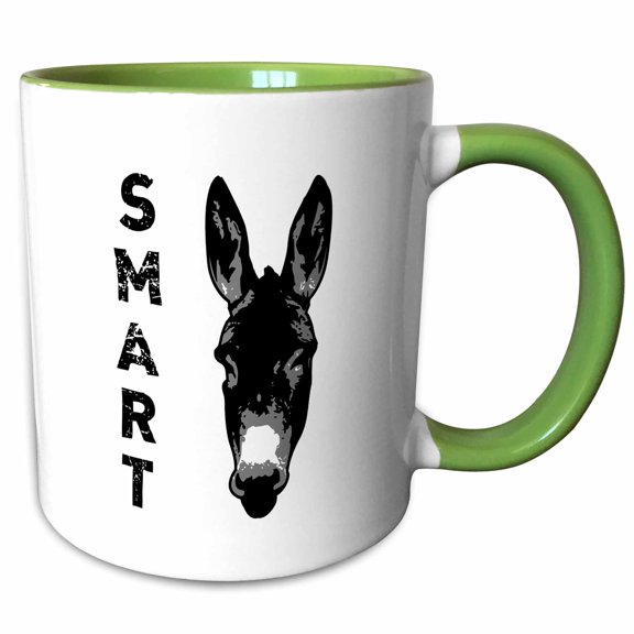 3drose, Smartass. Knock Out of Donkey Head with Distressed Black Lettering., 11oz Two-tone Green Mug